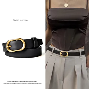 Ceinture en Cuir Véritable Décontractée pour Femme Boucle en Métal Mode Ceinture de Taille de Robe Minimaliste Accessoires