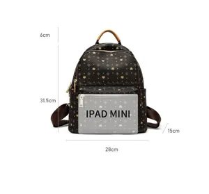 Stylish women's monogram mini backpack with top handle, front pocket and spacious casual design.