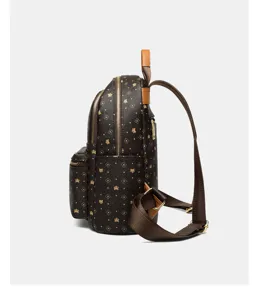 Women's monogram casual backpack with adjustable straps and top handle for daily commuter use.