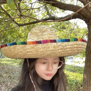 Adult Mexican straw hat with colorful woven band, perfect for carnival, party and costume props.