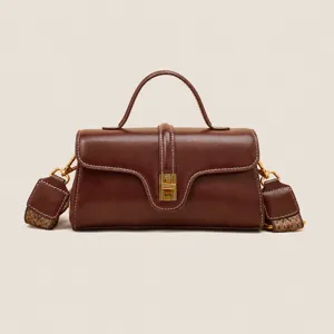 Vrouwen Echt Leer Schoudertas Stedelijk Minimalistisch Top Handvat Schoudertas Met Metalen Slot Brede Band Casual Handtas