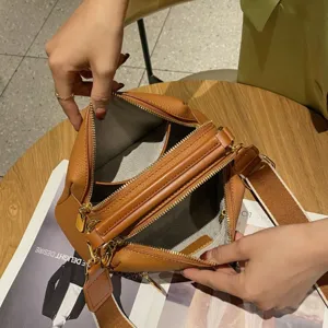 Genuine leather shoulder crossbody bag stylish multi-compartment pillow bag for women