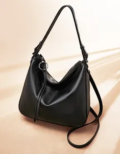 Women genuine leather shoulder bag black hobo tote bag casual commute large capacity cross body bag