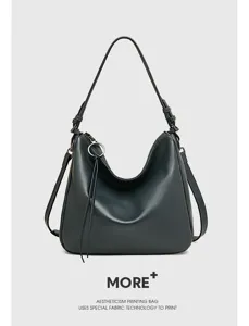 Genuine leather hobo shoulder bag for women, large capacity commuter casual tote bag.
