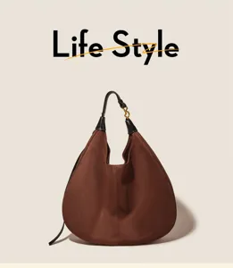 Brown suede hobo shoulder bag retro minimalist chic saddle handbag for women daily casual use