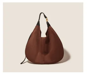 Retro brown suede shoulder bag minimalist hobo bag vintage casual crossbody bag for women