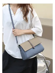 Two-tone leather crossbody bag for women, stylish chic shoulder bag with metal lock.