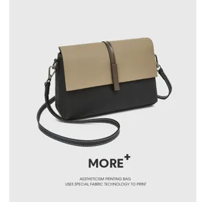 Trendy two-tone leather crossbody shoulder bag for women, stylish compact multi-compartment design.