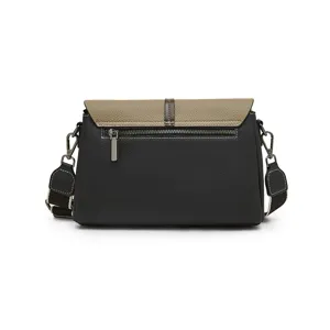 Stylish women's leather shoulder bag colorblock crossbody bag with flap and metal hardware
