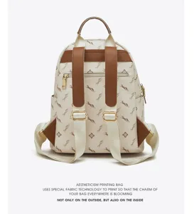 Women casual printed backpack stylish commuter luxury monogram daypack cream brown