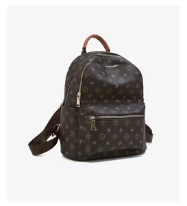 Women fashion casual monogram backpack with top handle and front zipper pocket daily use.