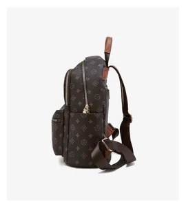 Detailed view of the women casual monogram mini backpack featuring dual zippers and straps.