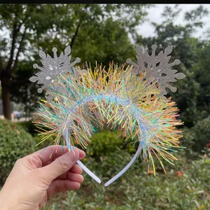 Diadema de copo de nieve con oropel colorido para accesorios de pelo de fiesta de Navidad.