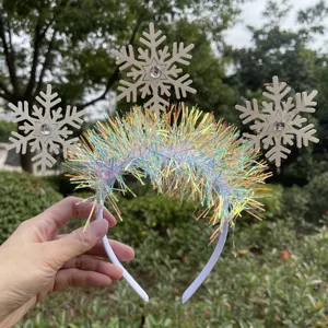 Diadema de copo de nieve con oropel iridiscente colorido para fiesta de Navidad actuación