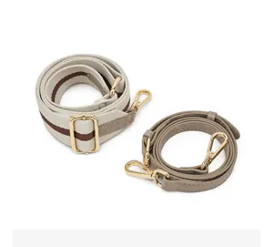 Set vervangende tassenriemen, brede stoffen band en smalle PU lederen riem met gouden haken.