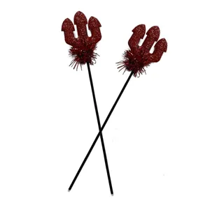 Rode glitter duivel drietand wand detail, Halloween feest kostuum hand prop decoratie.
