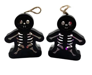Halloween skeleton hanging led light detail, spooky glowing ghost prop for holiday party decor.
