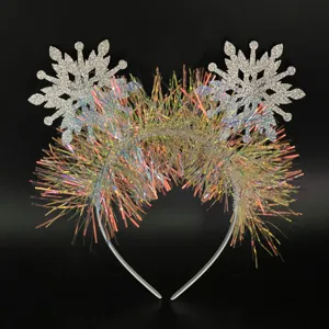 Diadema de copo de nieve con espumillón colorido para mujer fiesta de Navidad disfraz cabello