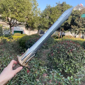 Detailed view of the vintage fantasy toy sword, handheld outdoor scene showcase.