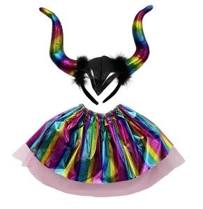 Ensemble de costume de diable pour enfants avec serre-tête cornes et jupe tutu brillante.