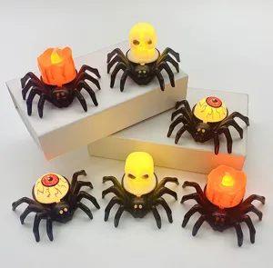 Halloween LED leuchtende Spinnen Lampen Set mit Totenkopf Augenapfel Kerzen für Party
