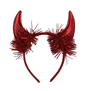 Rode duivel hoorns haarband met klatergoud Halloween feest haarhoepel kostuum accessoire