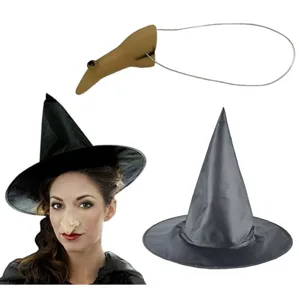 Ensemble de costume de chapeau de sorcière d'Halloween et long nez, accessoire de fête.