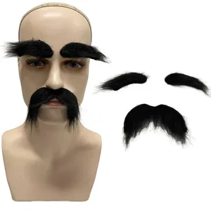 Set di finti baffi e sopracciglia neri per accessori di costume per feste di Halloween.