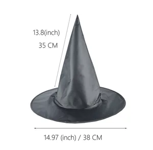 Chapeau de sorcière noir d'Halloween avec dimensions, accessoire de costume classique.