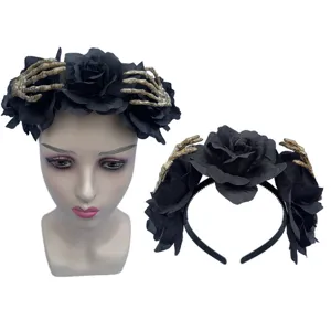 Halloween zwarte roos haarband met skeleton hand gotische feestelijk haaraccessoire