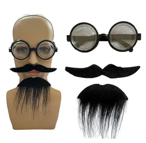 Halloween party costume props fake mustache and round glasses set for cosplay events