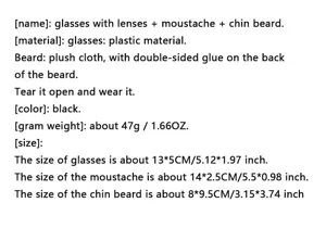 Halloween party costume glasses with fake moustache and chin beard set for cosplay props.