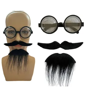 Halloween party disguise costume props round glasses and black fake mustache cosplay set