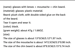 Halloween party disguise glasses and fake beard set black costume props specs details