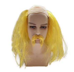 Perruque chauve jaune de fête drôle avec moustache pour Halloween costume cosplay fête déguisement.