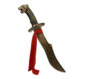 Cosplay Tigerkopf Requisite Schwert mit Holzstruktur Klinge und rotem Band für Party.