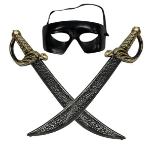 Set di Accessori per Costumi in Maschera di Halloween Spada Giocattolo in Plastica e Maschera Nera a Metà Viso Retrò Zorro Eroe Cosplay Festa