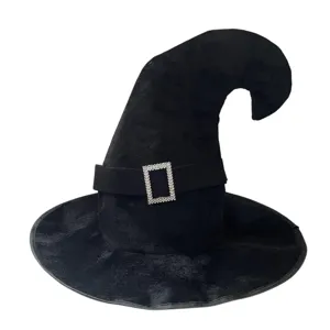 Chapeau de sorcière noir pour Halloween avec boucle en strass déguisement de fête magique