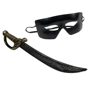 Set costume Zorro maschera mezza faccia nera e spada giocattolo per festa di Halloween