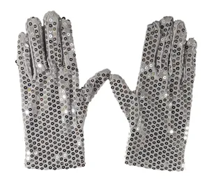 Adult silver sequin gloves for stage performance party dancing and fashion show accessories.
