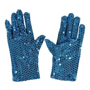 Blue sequin gloves adult shiny dance performance party gloves fashion apparel accessories