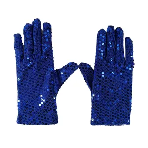 Adult blue sequin gloves sparkle stage performance dance party fashion costume accessories