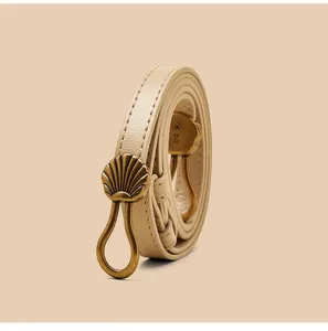 Elegante smalle dames leren riem met vintage schelp metalen gesp tailleband chic nieuw