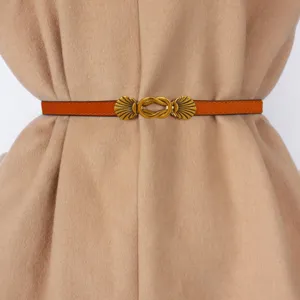 Dames Echt Gespleten Leder Smalle Riem Metalen Schep Gesp Elegante Jurk Jas Taille Ketting Mode Accessoire
