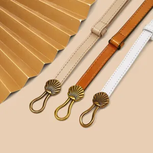 Dames smalle lederen riem set met vintage schelp metalen haak, elegante tailleband voor jurk.