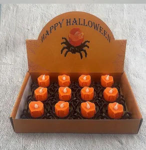 Halloween LED elektronische Kerzen Set mit Spinnen Basis und Deko Display Box für Party.