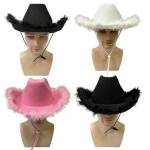 Veren cowboyhoed voor feest, westerse cowgirl kostuumhoed met koord, 4 kleuren.
