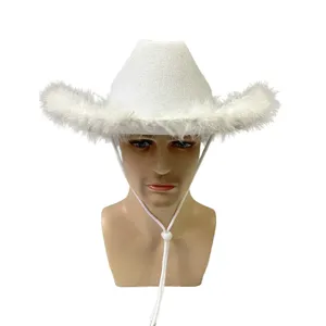 Witte veren cowboyhoed voor feest, non-woven stof festival kostuum accessoire