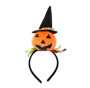 Kids Halloween pumpkin witch hat headband, cute costume party hair hoop for spooky festival.