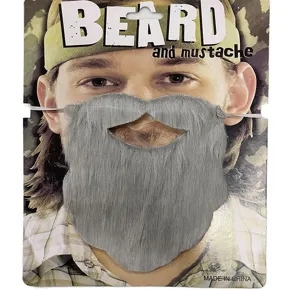 Finta barba e baffi grigi accessorio costume per festa di Halloween e travestimento.